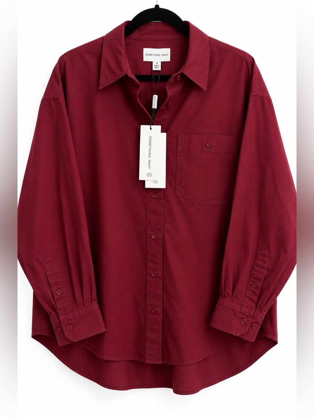 Something Navy Classic Button Up Burgundy/Wine Oversized Shirt S NWT $150